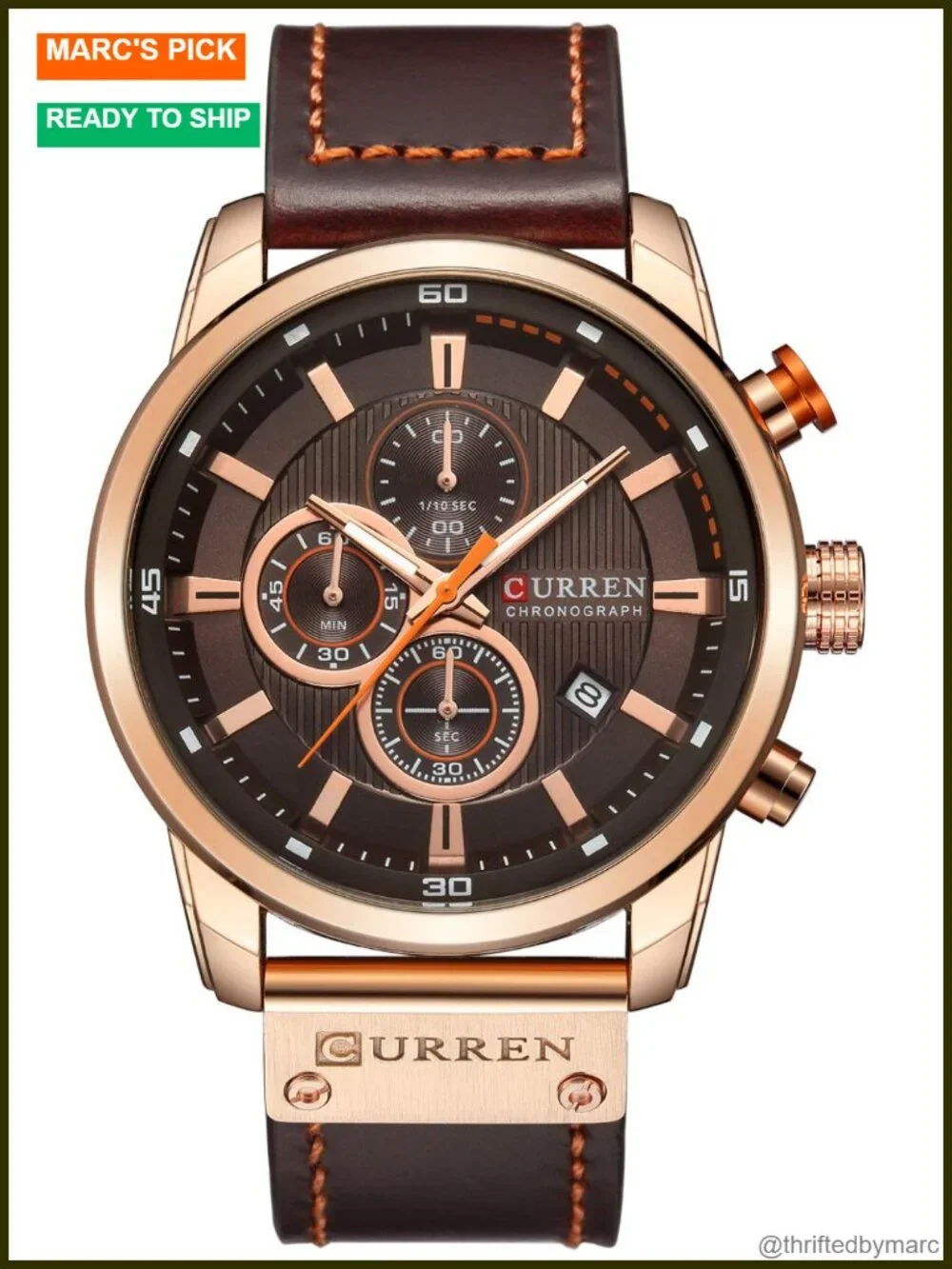 Men's Chronograph Business Dress Watch Quartz Leather Strap Water Resistant